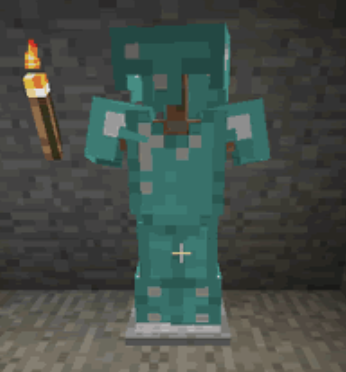 Minecraft zırh standı üzerinde sergilenen elmas zırh seti