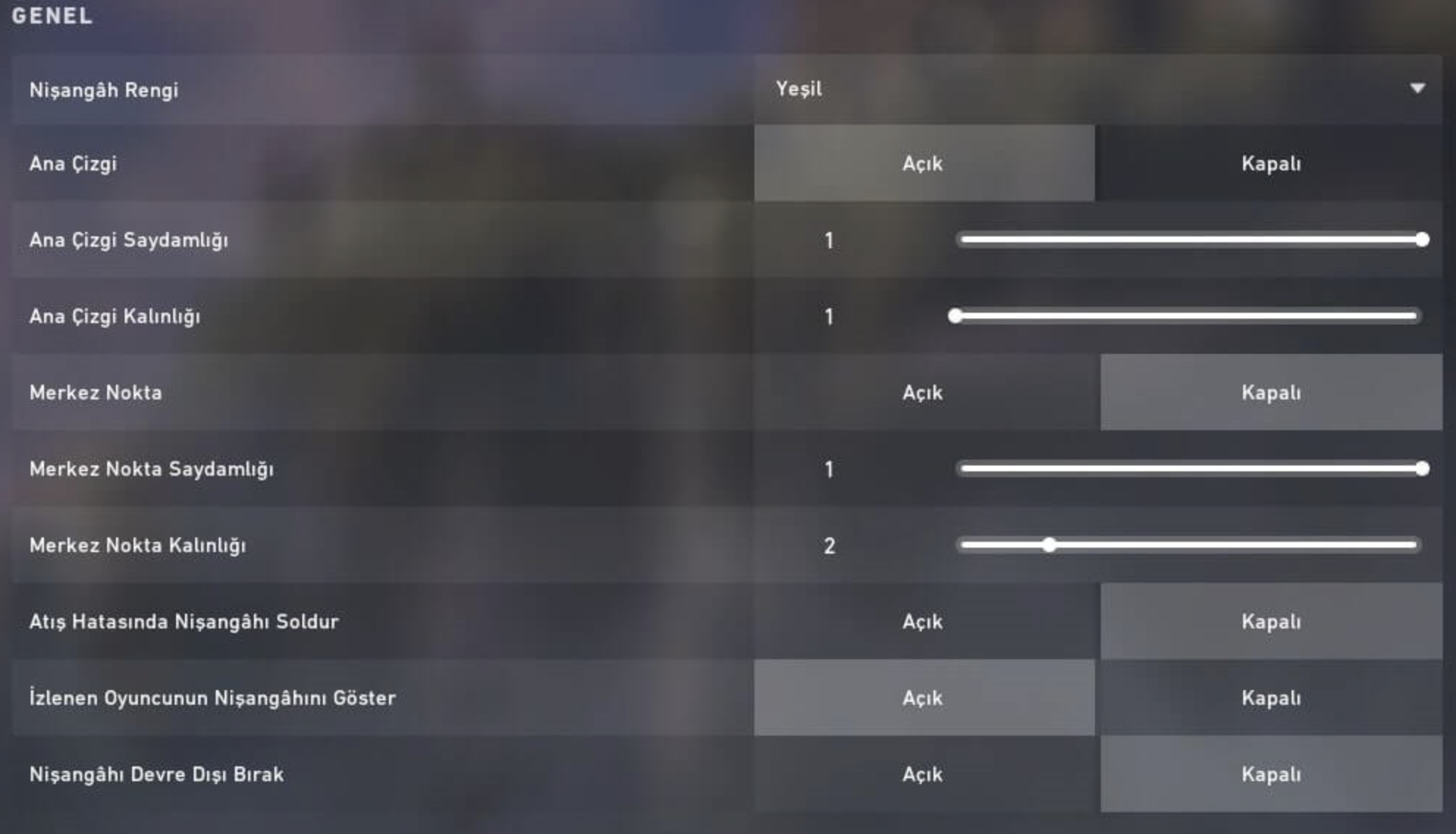 Valorant crosshair manuel ayar örneği