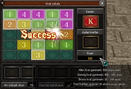 Kralı Yakala Puan ve Kartlar Görseli