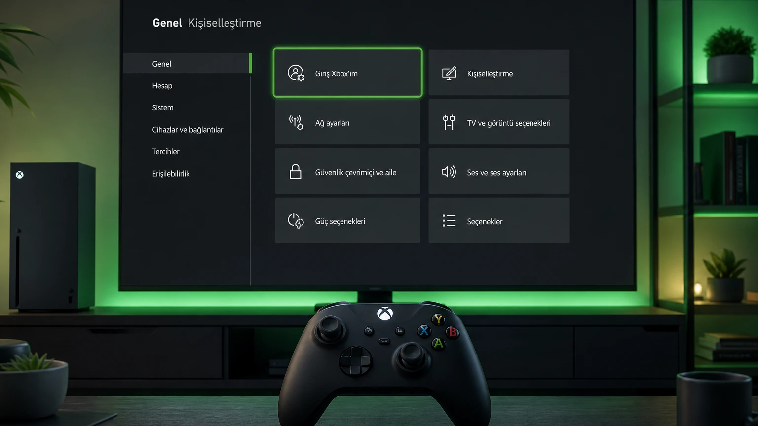 Xbox ayarlarında Giriş Xbox'ım seçeneği