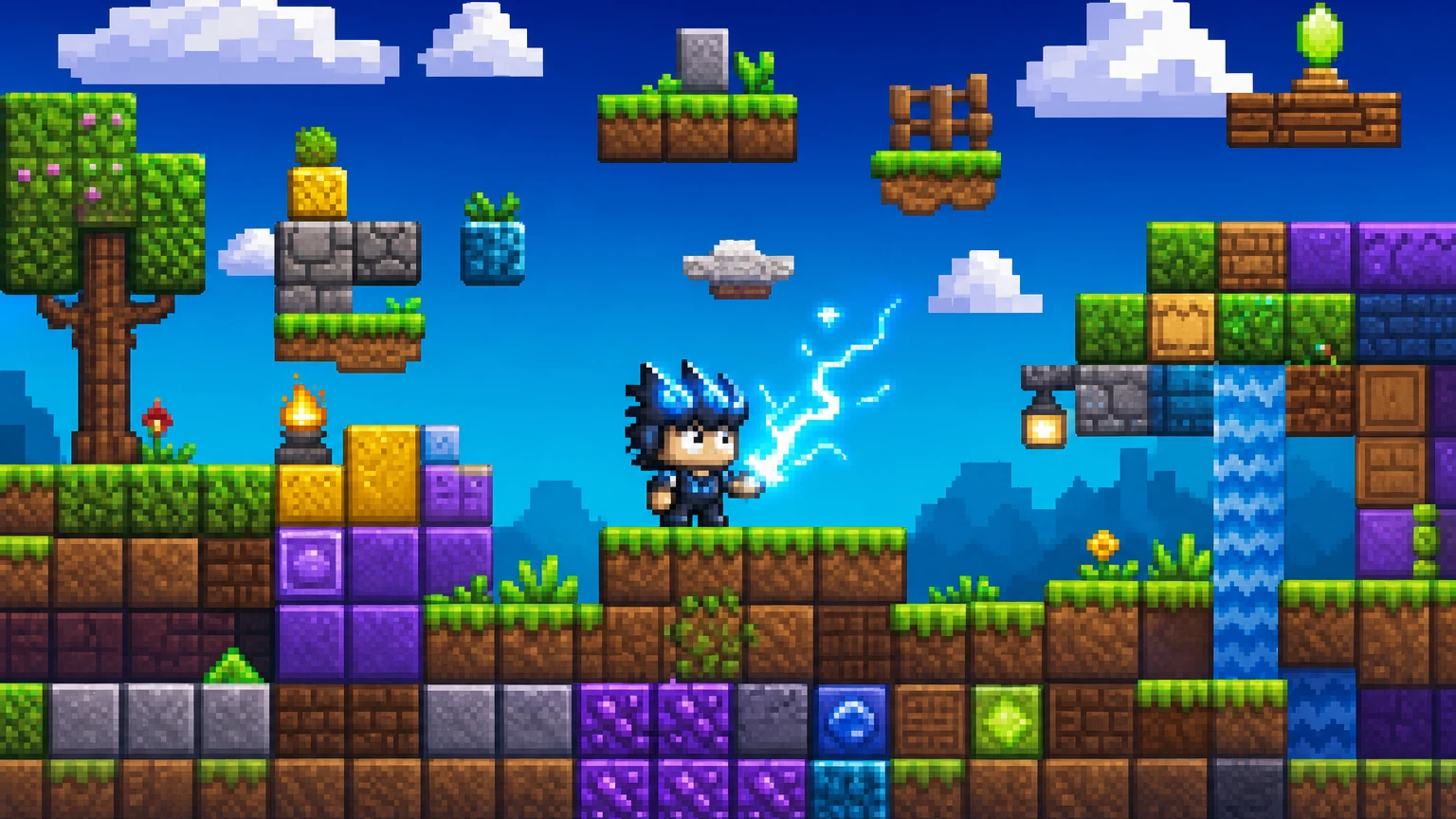 Growtopia tarzında şimşek tutan karakter