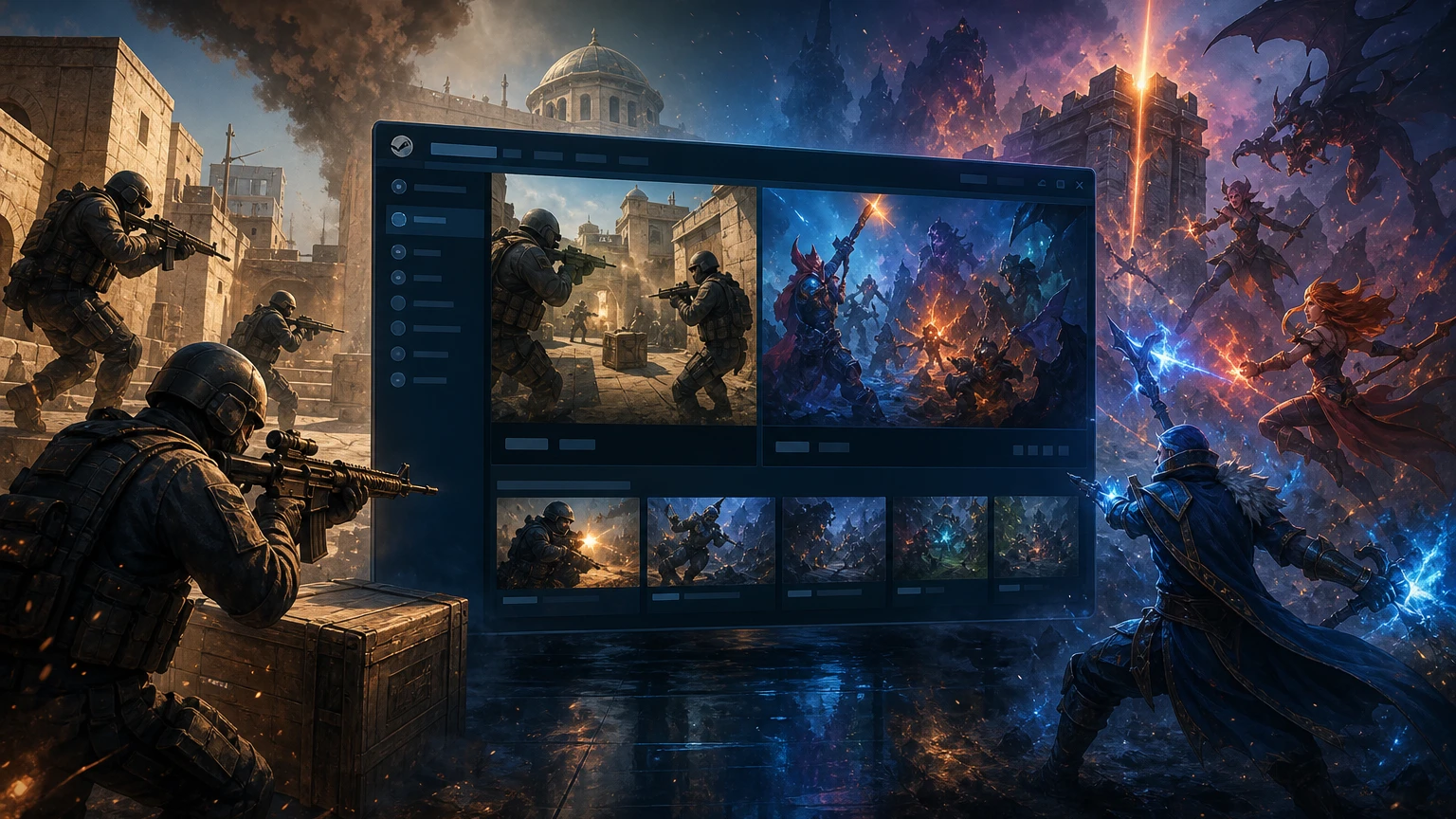 Steam üzerinde Counter-Strike 2 ve Dota 2 maç ekranları
