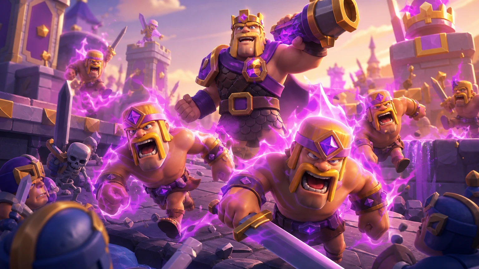 Clash Royale arenasında evrim simgeli Barbarlar ve Kraliyet Devi