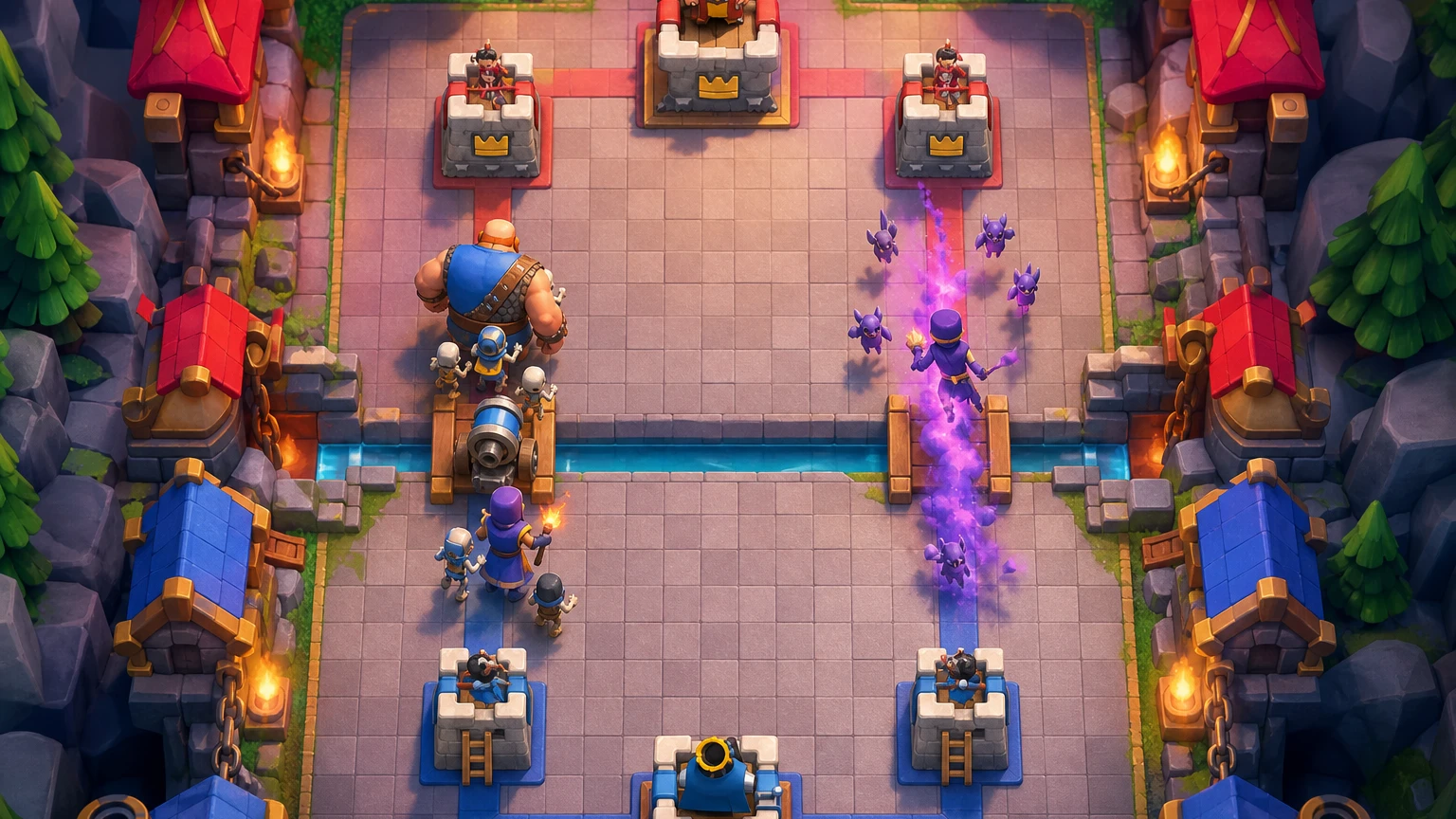 Clash Royale arenasında iki koldan kurulan karşı saldırı