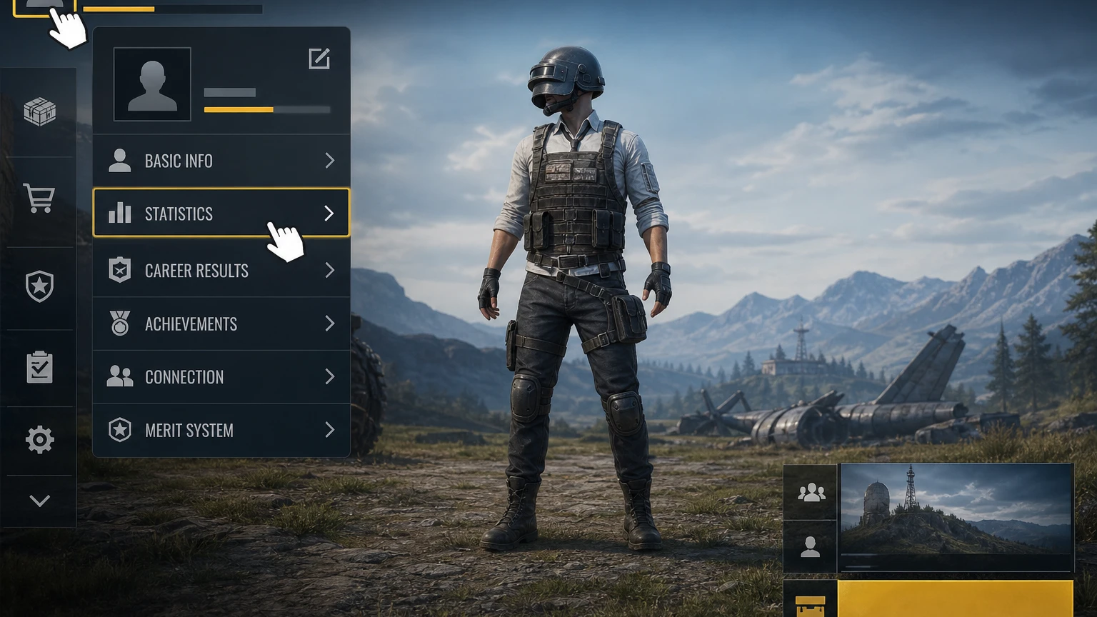 PUBG Mobile profil menüsü ve Statistics geçişi